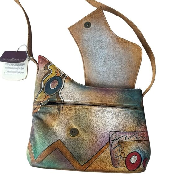 Anuschka Hand Painted Leather abstract Flap Crossbody Bag NWT 257-AT artsy art - Picture 10 of 13